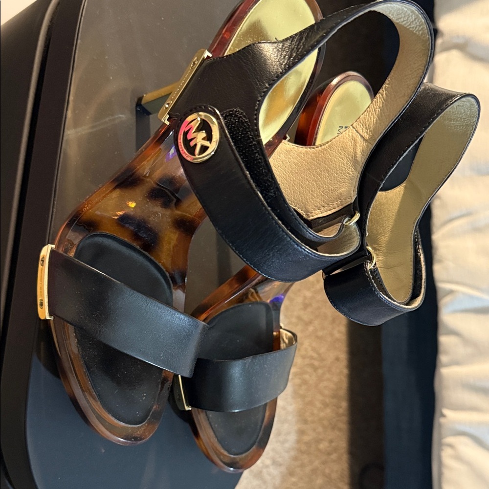 Michael Kors Black and Gold Women's Sandals